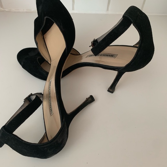 Manolo Blahnik Black Suede Ankle Strap Sandals - Picture 3 of 5